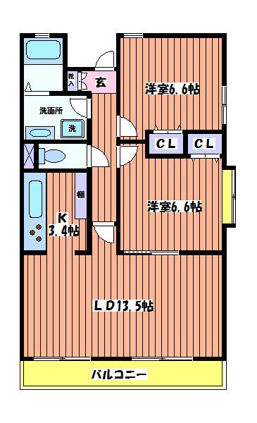 ラナイグレイス国立(2LDK/1階)の間取り写真