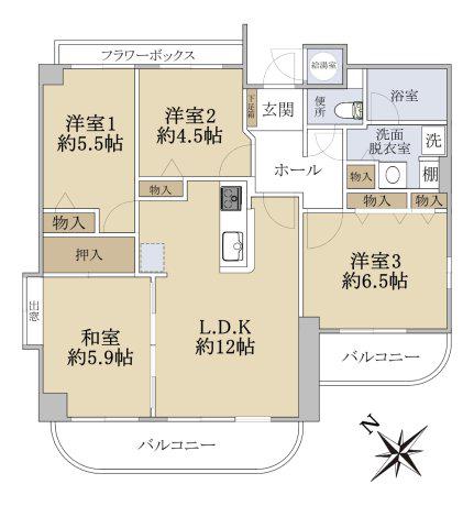 ロワールマンションフィル和白(4LDK/4階)の間取り写真