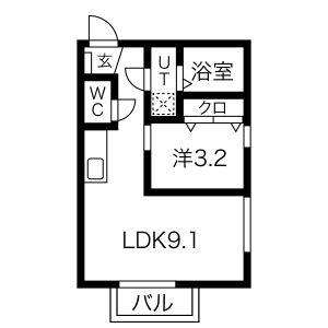 BELLE ROSE大江 ウエスト(1LDK/1階)の間取り写真