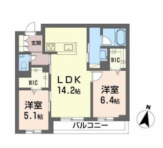 シャーメゾン東大利1丁目(2LDK/2階)の間取り写真