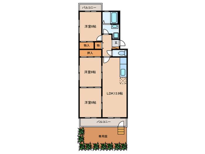 ハイツ吉積(3LDK/1階)の間取り写真