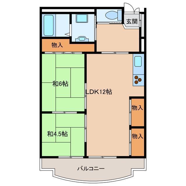 トゥルーハイツ高山(2LDK/2階)の間取り写真