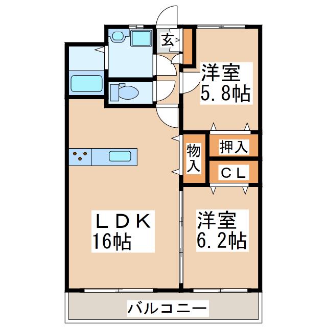 FLORA OMINE(2LDK/4階)の間取り写真