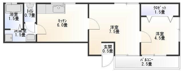 MOMOコート(2DK/2階)の間取り写真