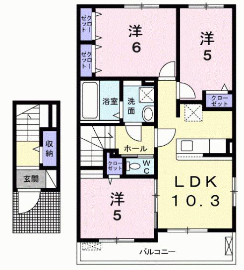 ボヌール堀ノ内(3LDK/2階)の間取り写真