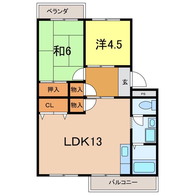 坪田ハイツ(2LDK/3階)の間取り写真