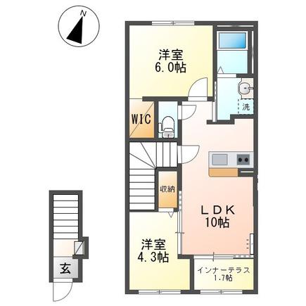 つくばみらい市小絹アパート(2LDK/2階)の間取り写真