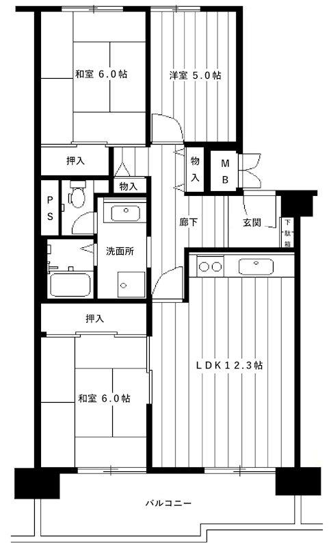 南港コープうしお23号棟(3LDK/10階)の間取り写真