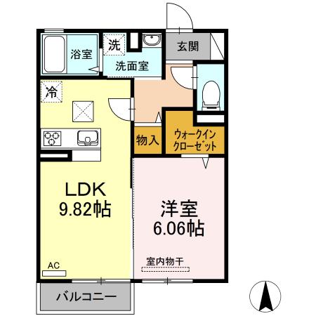 フォルトゥーナ横尾A・B B棟(1LDK/1階)の間取り写真