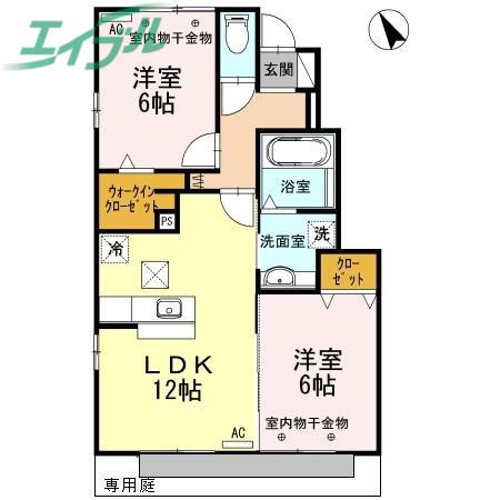 フィオーレ松本B(2LDK/1階)の間取り写真