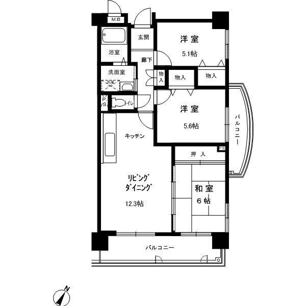 オルタンシア六甲(3LDK/3階)の間取り写真