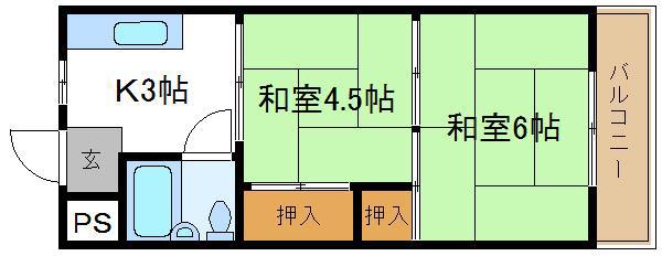 ウエストヒルズ平野(2K/4階)の間取り写真