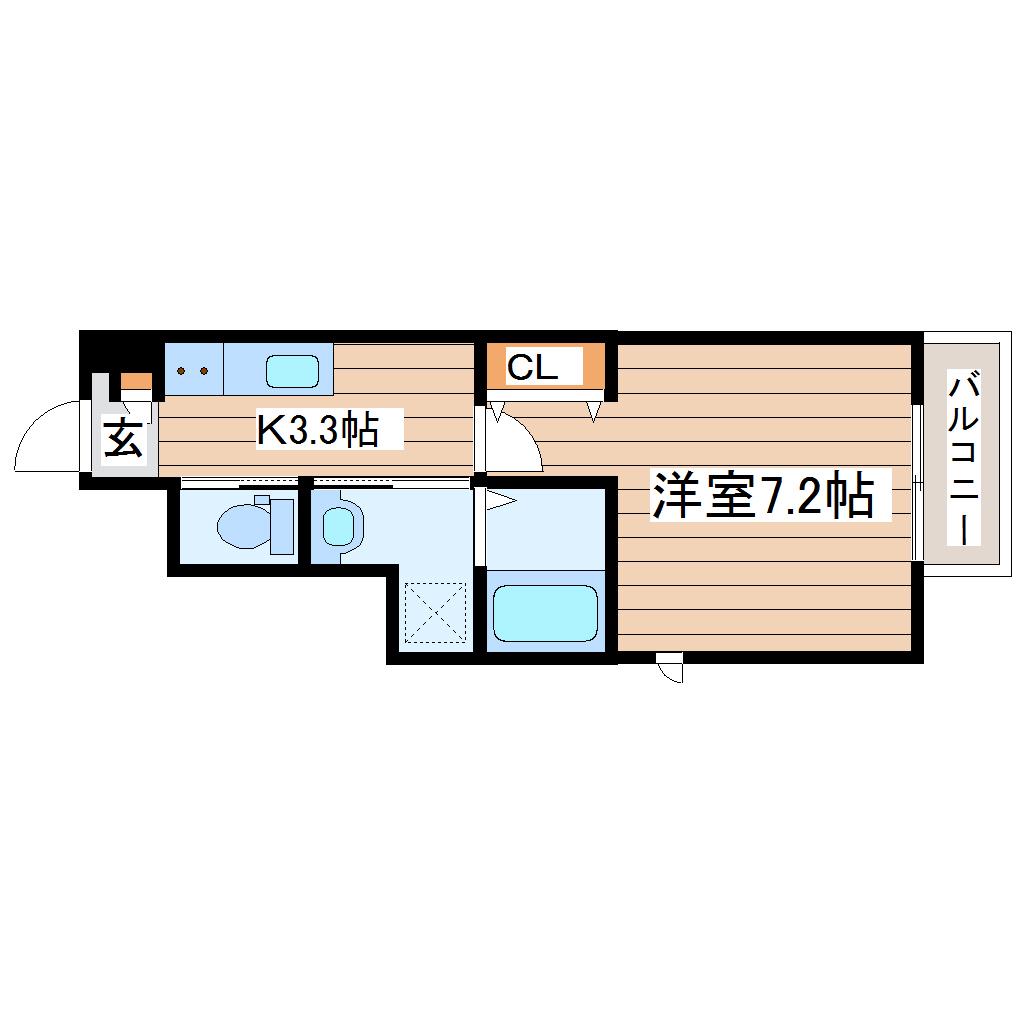 CHATEUBRIAND長町(1K/1階)の間取り写真