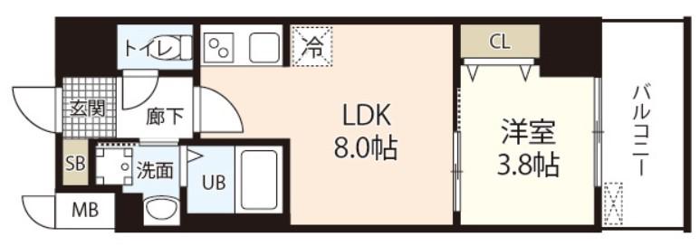 S-RESIDENCE表町(1LDK/3階)の間取り写真