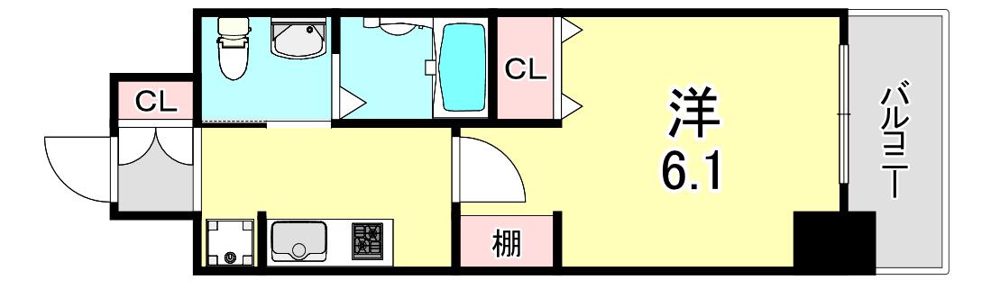 エステムプラザ難波ウエストリバークロス(1K/4階)の間取り写真