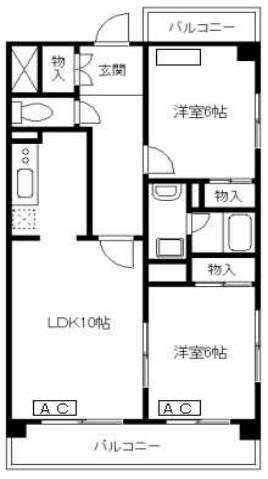 アジュール大森(2LDK/2階)の間取り写真
