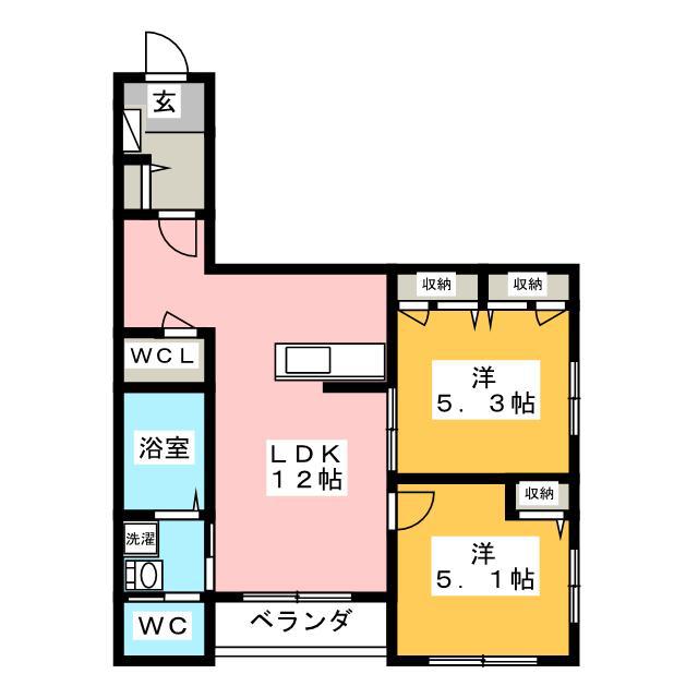 RISE曲松(2LDK/1階)の間取り写真