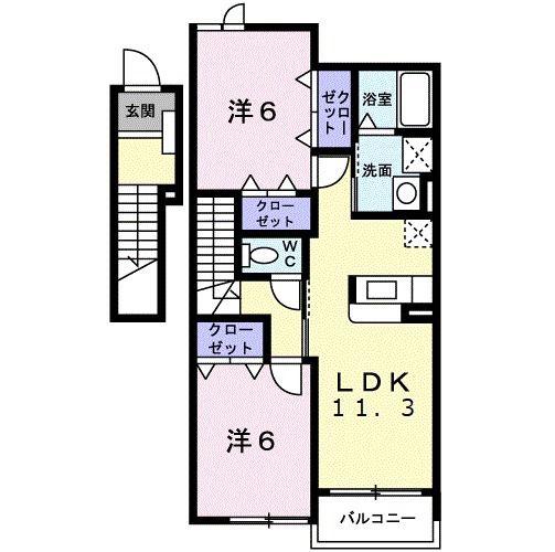 インプレイスメゾンI(2LDK/2階)の間取り写真