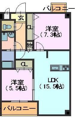 シティライフ植田(2LDK/4階)の間取り写真