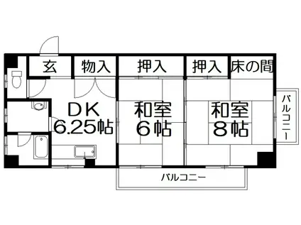 翠香園コーポ百合II(2DK/2階)の間取り写真