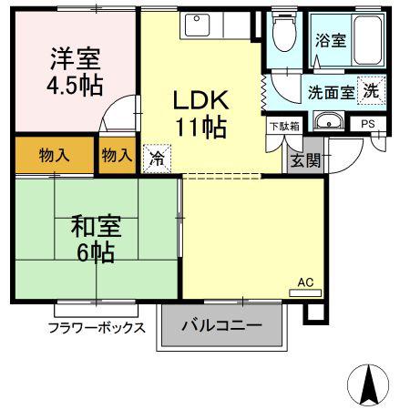 ドリームハイツA棟(2LDK/1階)の間取り写真