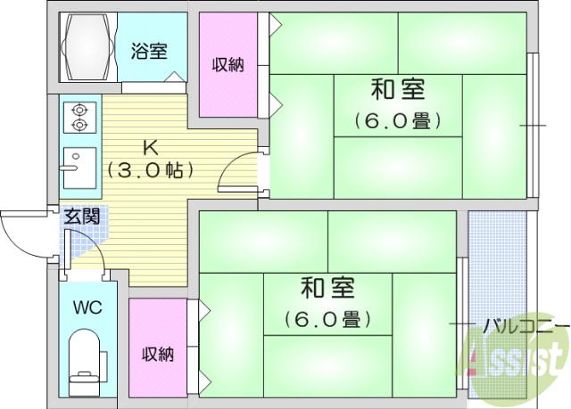 コーポ水の森(2K/2階)の間取り写真