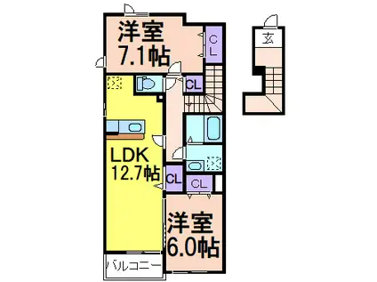 アスカE(2LDK/2階)の間取り写真