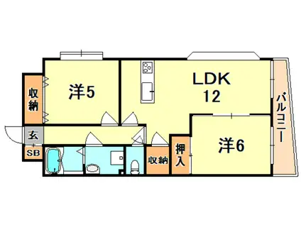 ミレア武庫之荘(2LDK/2階)の間取り写真