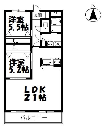 リサイア・W(2LDK/1階)の間取り写真