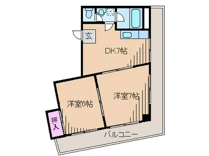 大倉山Gマンション(2DK/3階)の間取り写真