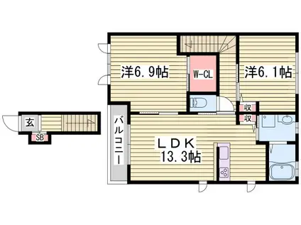 シャーメゾン今宿B棟(2LDK/2階)の間取り写真