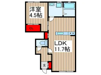 リーブルファイン吉川中央(1LDK/1階)の間取り写真