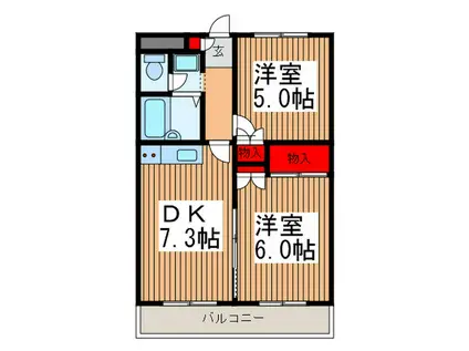 メゾンオケヤ(2DK/3階)の間取り写真