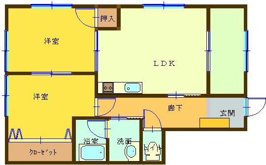 コーポウイング(2LDK/2階)の間取り写真