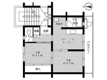 ビレッジハウス 検見川 7号棟(2DK/4階)の間取り写真