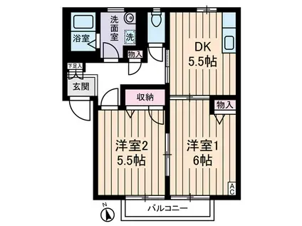 テラスシャルマンA棟(2DK/2階)の間取り写真