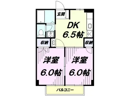 ニューシティー飯能(2DK/2階)の間取り写真