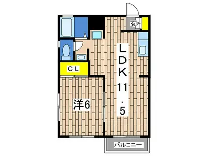 霞田ハイツ(1LDK/1階)の間取り写真