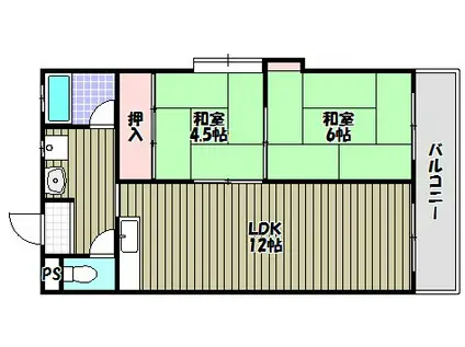 サニーハイツ健翔(2LDK/3階)の間取り写真