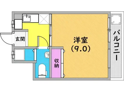 六甲小川マンション(1K/4階)の間取り写真