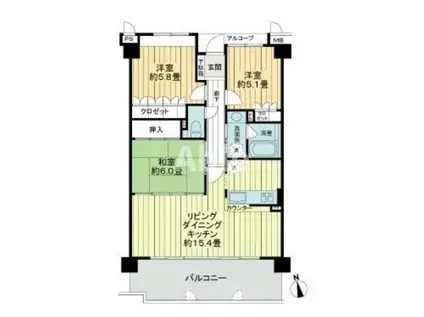 サーパスシティ木太一番館(3LDK/6階)の間取り写真