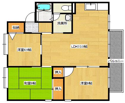 セジュールなごみ B棟(3LDK/1階)の間取り写真