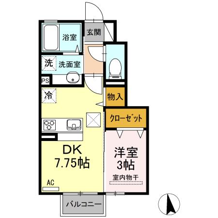 アルシオンC(1DK/1階)の間取り写真