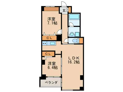 イーグルヘッド撞木(2LDK/2階)の間取り写真