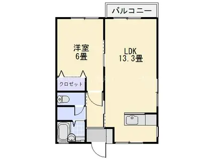 サンシャイン(1LDK/2階)の間取り写真