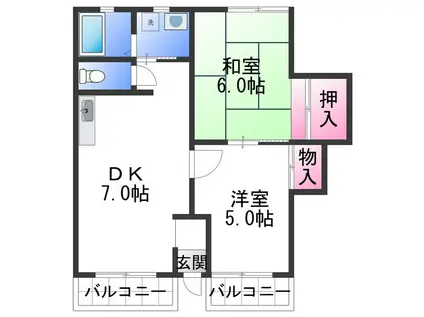 嶋本マンション(2DK/1階)の間取り写真