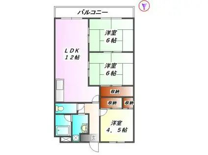 メリヤス岡場(3LDK/3階)の間取り写真
