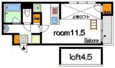 プロヴァンス東白島(1K/2階)の間取り写真