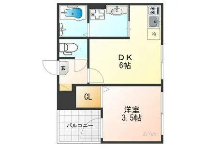 ハーモニーテラス御陵三蔵町(1DK/2階)の間取り写真