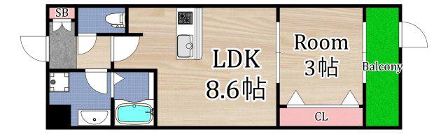 AILE東中浜(1LDK/3階)の間取り写真